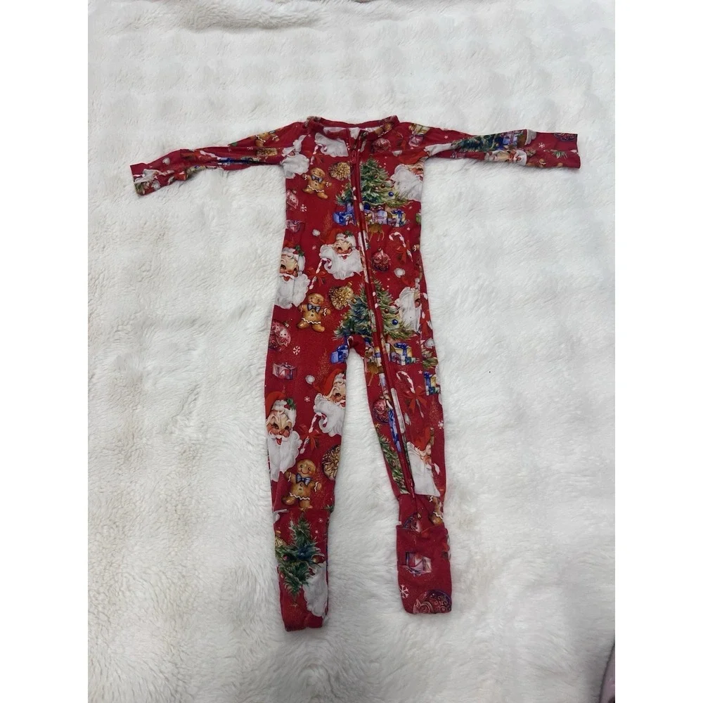Bums & Roses Christmas Pajamas 18-24 Months One Piece Sleeper Santa Bamboo
